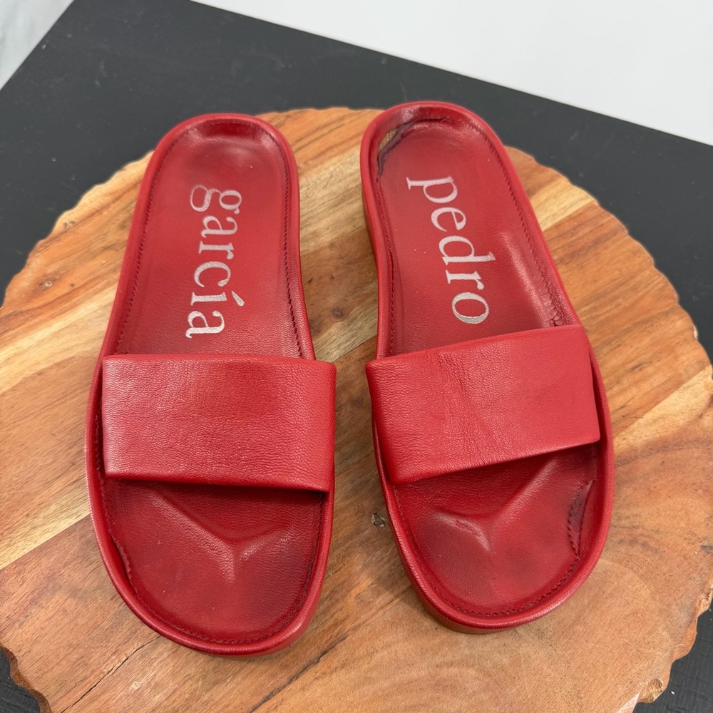 Pedro Garcia flat slide sandals red leather 37.5‎ sz 7.5